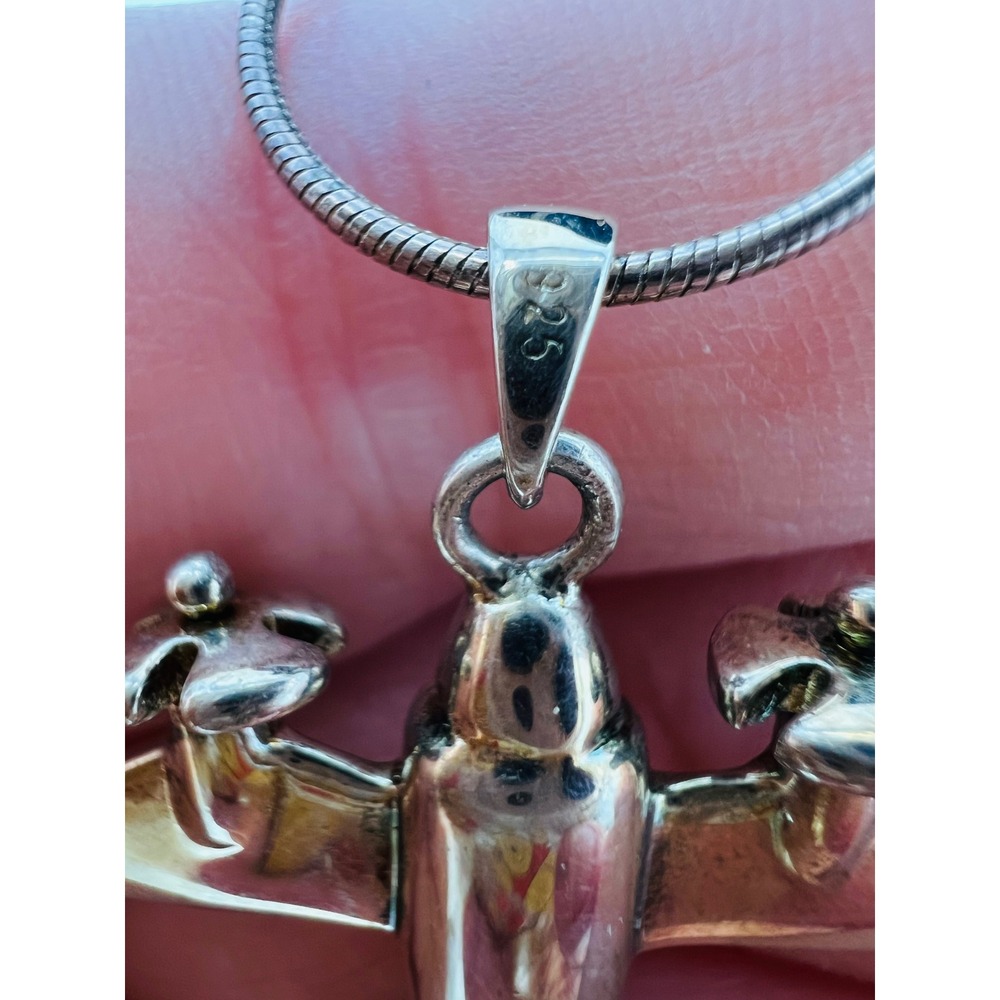 Vintage Sterling Silver Airplane Pendant Necklace 18in Snake Chain Italy - Picture 5 of 9